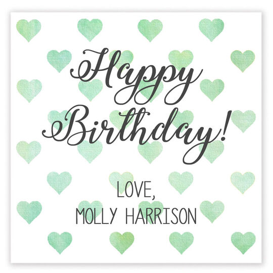 Green Watercolor Petite Hearts Square Gift Stickers